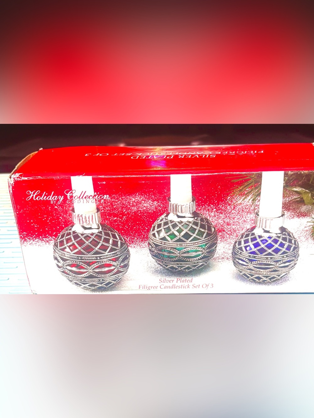 Godinger Glass Balls w/ Silver
Overlay Candle Holders Set 3 Sizes
Red Blue Green